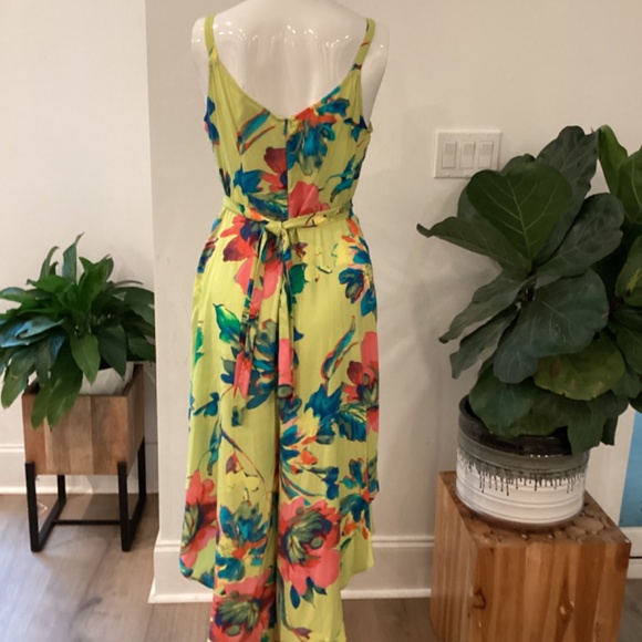 NWT MSK Womens Wide Leg Floral Romper Jumpsuit Dress Lime/ Muilticolored Sz S - Picture 8 of 15